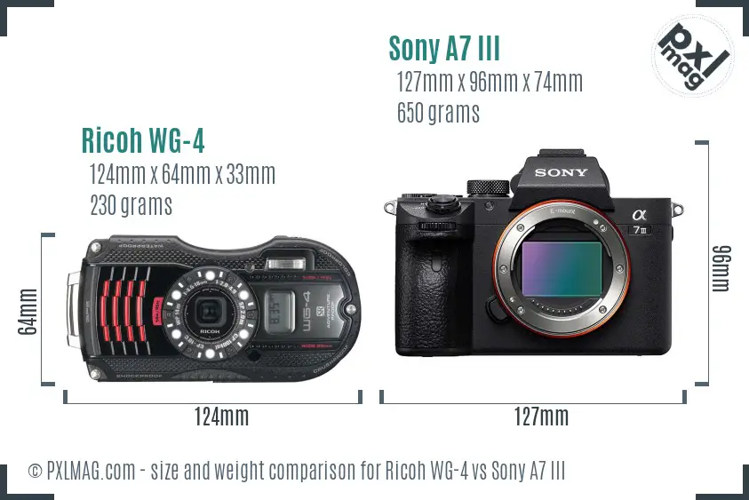 Ricoh WG-4 vs Sony A7 III size comparison Ricoh WG-4 vs Sony A7 III size comparison