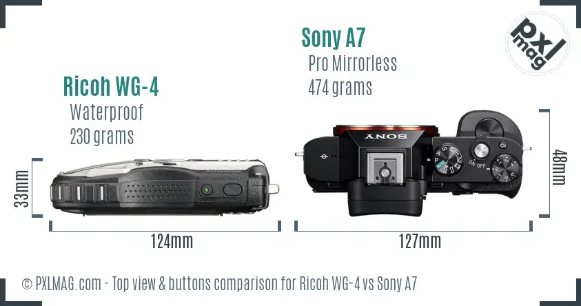 Ricoh WG-4 vs Sony A7 top view buttons comparison