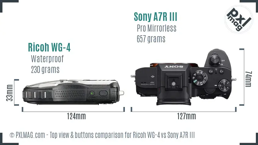 Ricoh WG-4 vs Sony A7R III top view buttons comparison