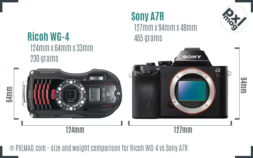 Ricoh WG-4 vs Sony A7R size comparison