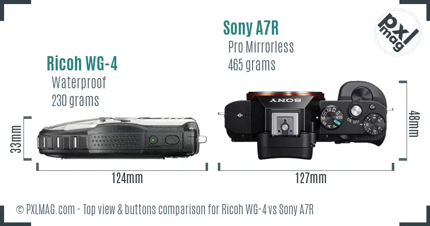 Ricoh WG-4 vs Sony A7R top view buttons comparison