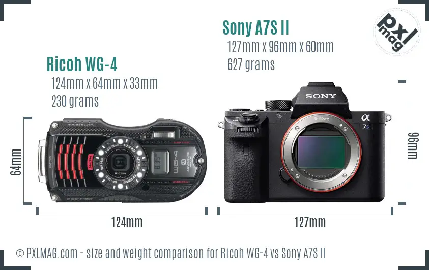 Ricoh WG-4 vs Sony A7S II size comparison