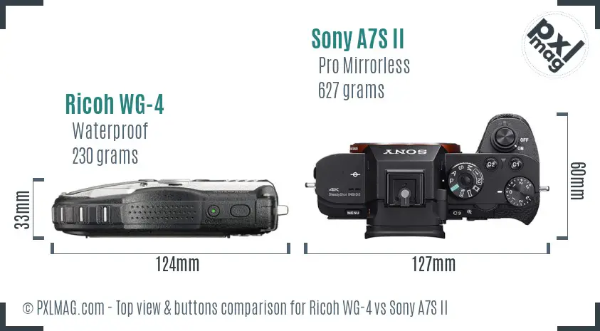 Ricoh WG-4 vs Sony A7S II top view buttons comparison