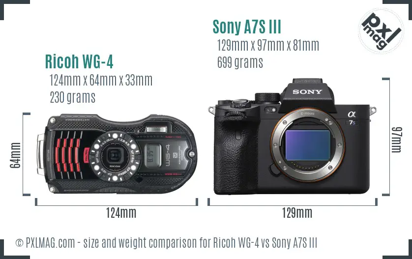Ricoh WG-4 vs Sony A7S III size comparison