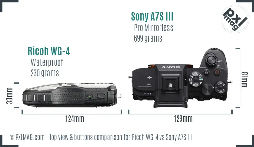 Ricoh WG-4 vs Sony A7S III top view buttons comparison