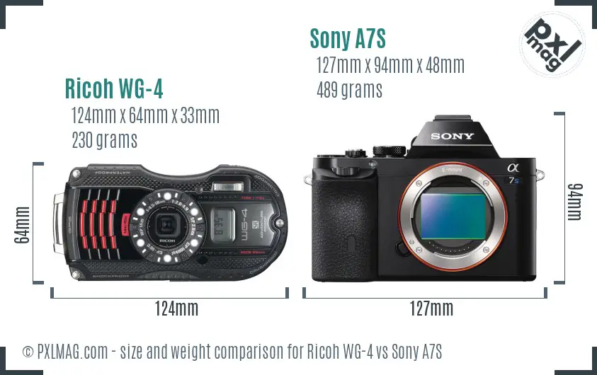 Ricoh WG-4 vs Sony A7S size comparison
