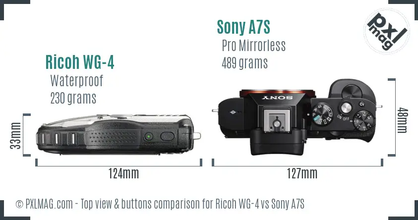 Ricoh WG-4 vs Sony A7S top view buttons comparison