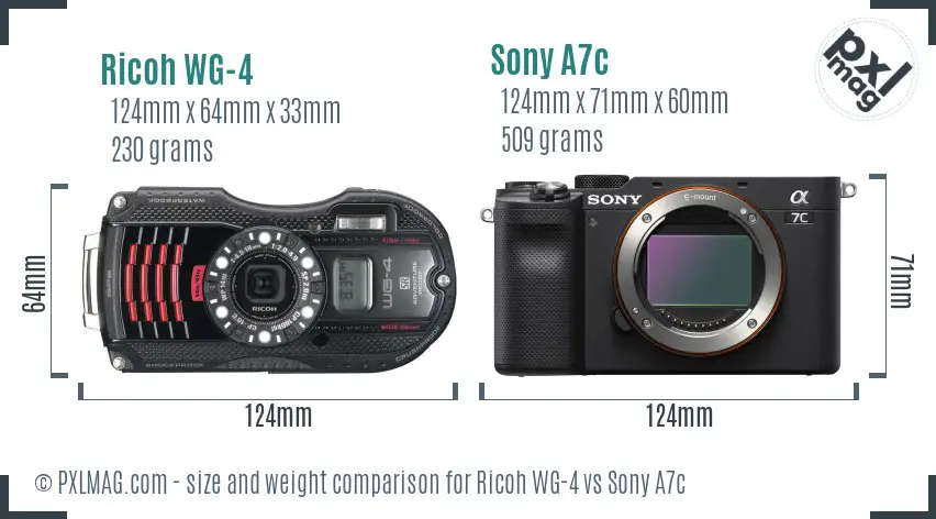 Ricoh WG-4 vs Sony A7c size comparison Ricoh WG-4 vs Sony A7c size comparison