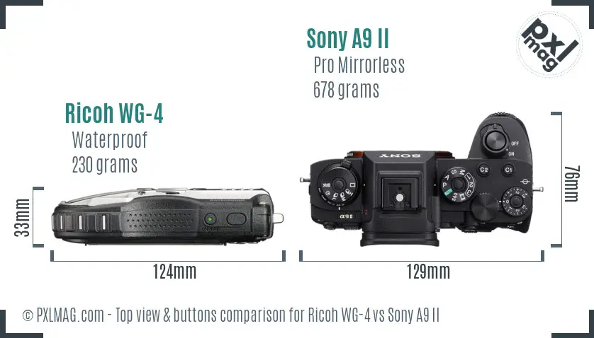 Ricoh WG-4 vs Sony A9 II top view buttons comparison