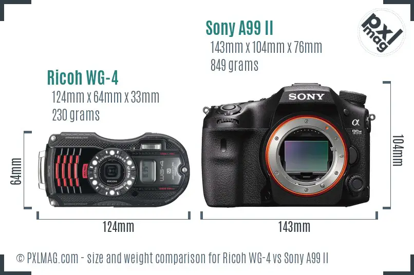 Ricoh WG-4 vs Sony A99 II size comparison