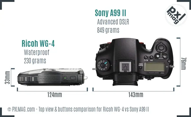 Ricoh WG-4 vs Sony A99 II top view buttons comparison