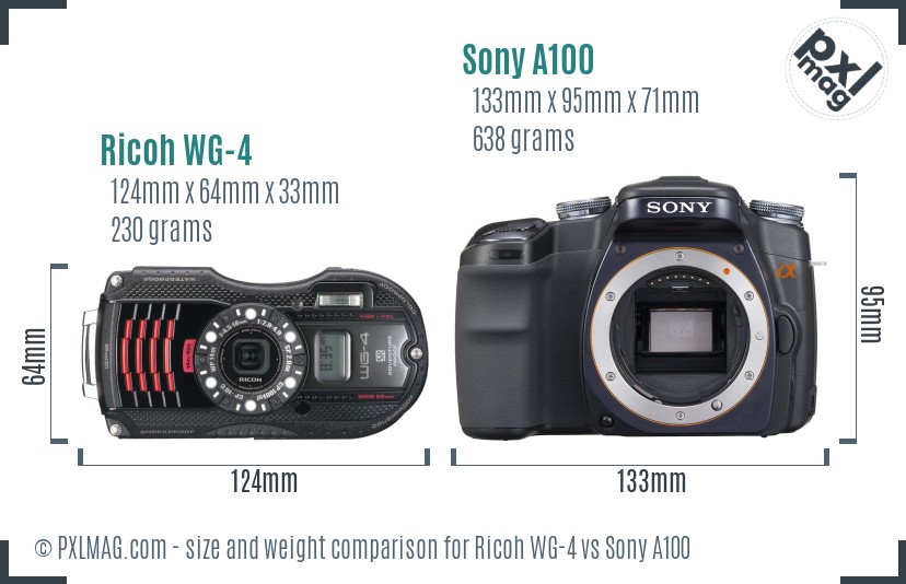 Ricoh WG-4 vs Sony A100 size comparison