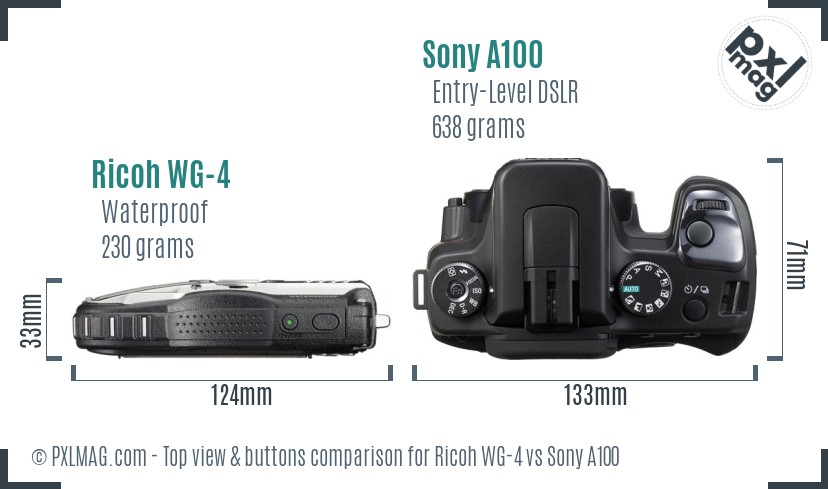 Ricoh WG-4 vs Sony A100 top view buttons comparison