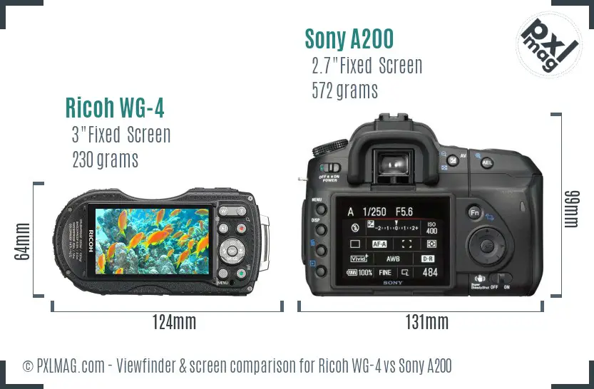 Ricoh WG-4 vs Sony A200 Screen and Viewfinder comparison