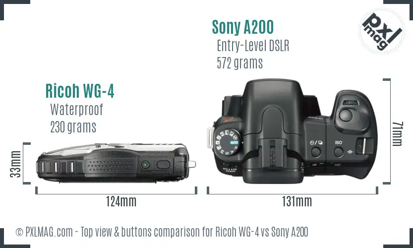 Ricoh WG-4 vs Sony A200 top view buttons comparison