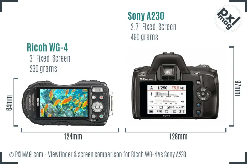 Ricoh WG-4 vs Sony A230 Screen and Viewfinder comparison