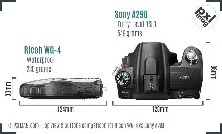 Ricoh WG-4 vs Sony A290 top view buttons comparison Ricoh WG-4 vs Sony A290 top view buttons comparison