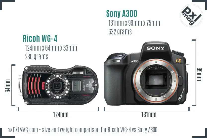 Ricoh WG-4 vs Sony A300 size comparison