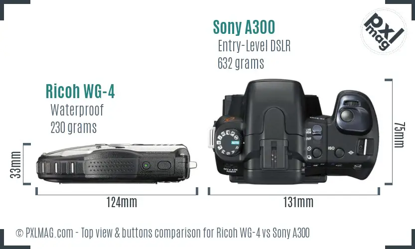 Ricoh WG-4 vs Sony A300 top view buttons comparison