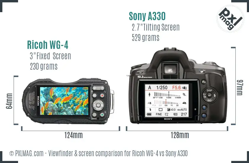 Ricoh WG-4 vs Sony A330 Screen and Viewfinder comparison