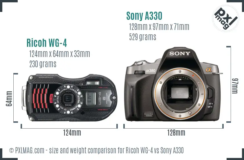 Ricoh WG-4 vs Sony A330 size comparison