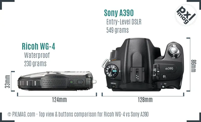 Ricoh WG-4 vs Sony A390 top view buttons comparison