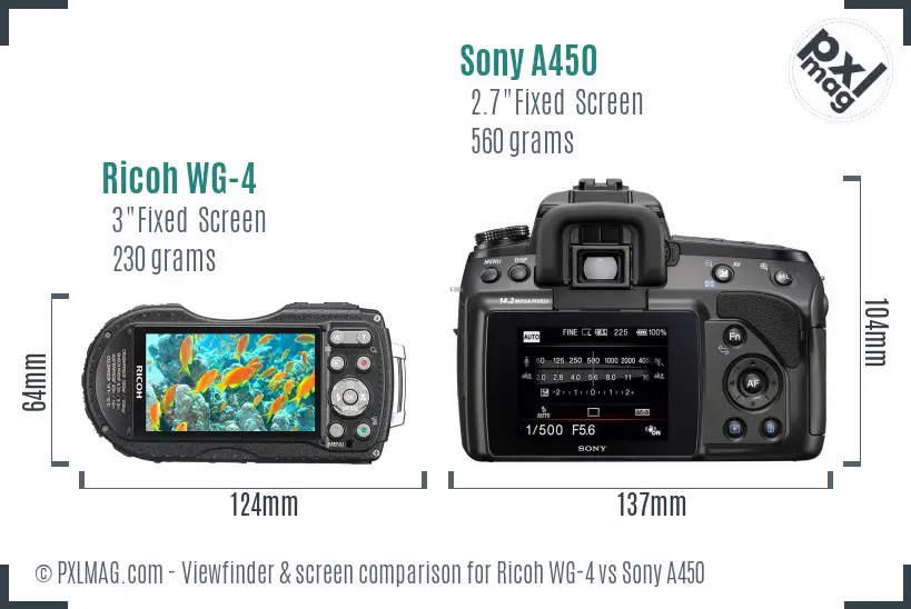 Ricoh WG-4 vs Sony A450 Screen and Viewfinder comparison