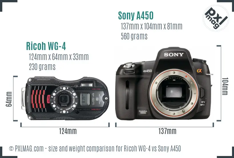 Ricoh WG-4 vs Sony A450 size comparison