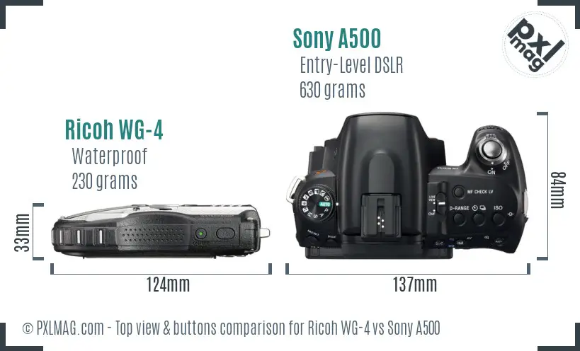 Ricoh WG-4 vs Sony A500 top view buttons comparison