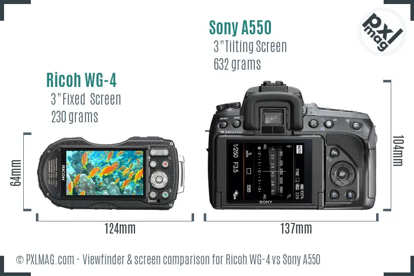 Ricoh WG-4 vs Sony A550 Screen and Viewfinder comparison