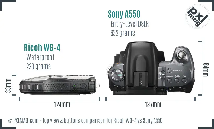 Ricoh WG-4 vs Sony A550 top view buttons comparison
