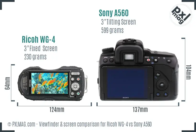 Ricoh WG-4 vs Sony A560 Screen and Viewfinder comparison