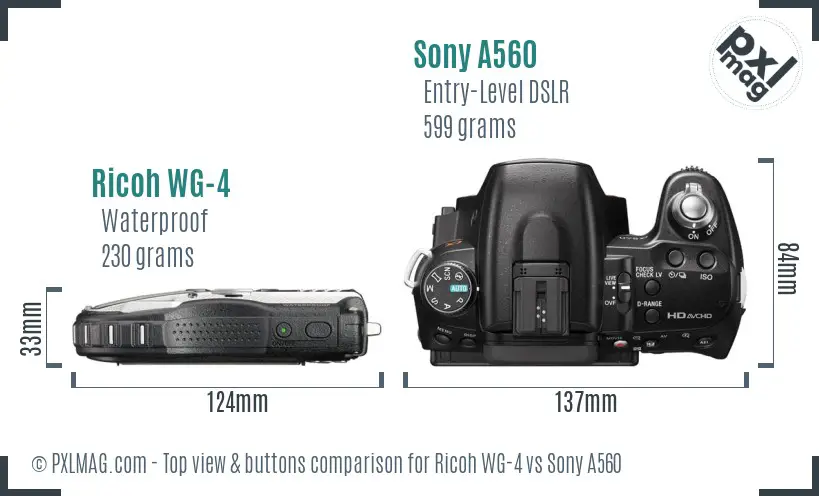 Ricoh WG-4 vs Sony A560 top view buttons comparison