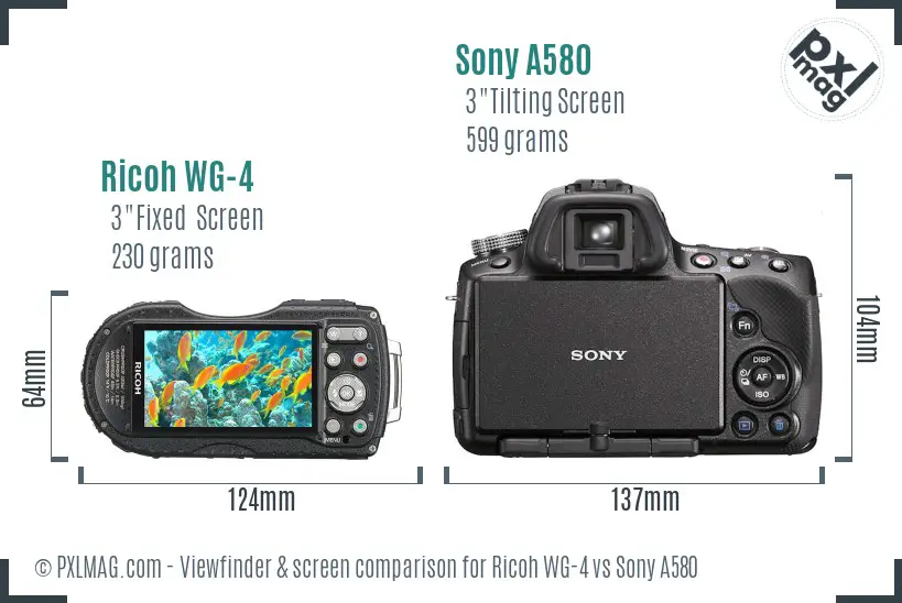 Ricoh WG-4 vs Sony A580 Screen and Viewfinder comparison