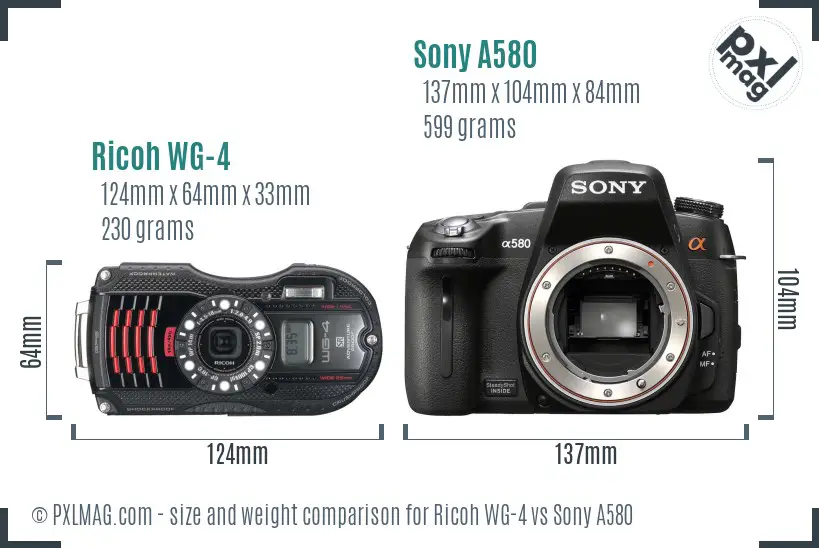 Ricoh WG-4 vs Sony A580 size comparison