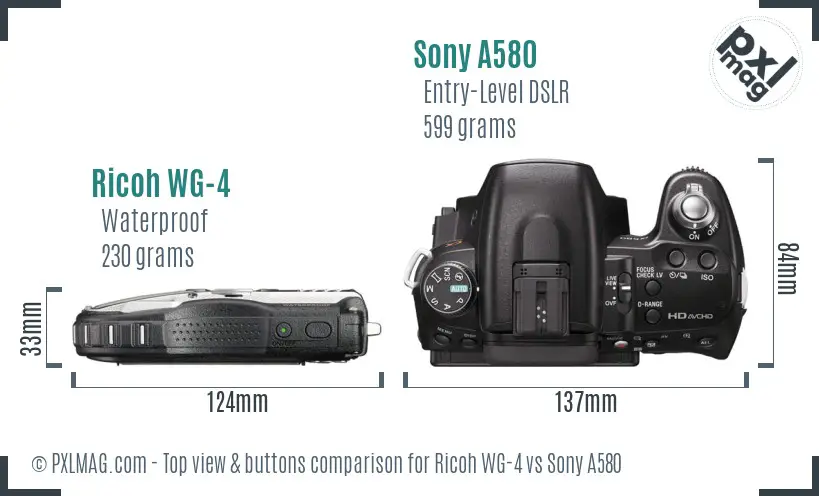 Ricoh WG-4 vs Sony A580 top view buttons comparison