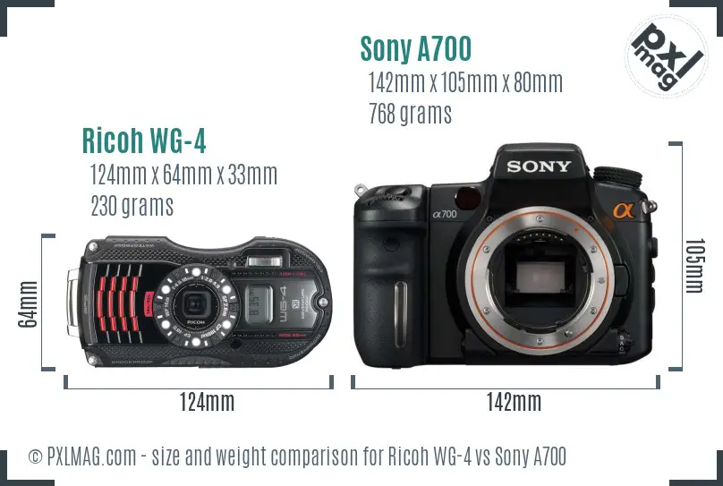 Ricoh WG-4 vs Sony A700 size comparison