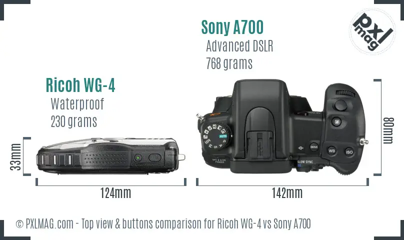 Ricoh WG-4 vs Sony A700 top view buttons comparison