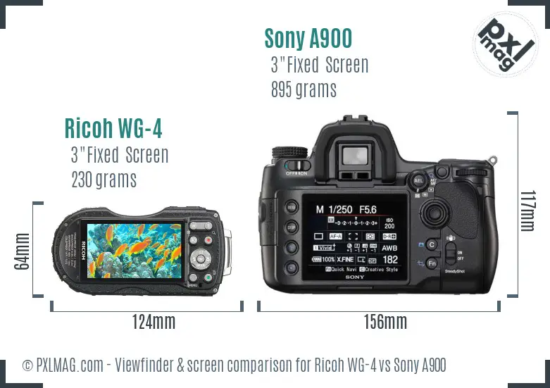 Ricoh WG-4 vs Sony A900 Screen and Viewfinder comparison