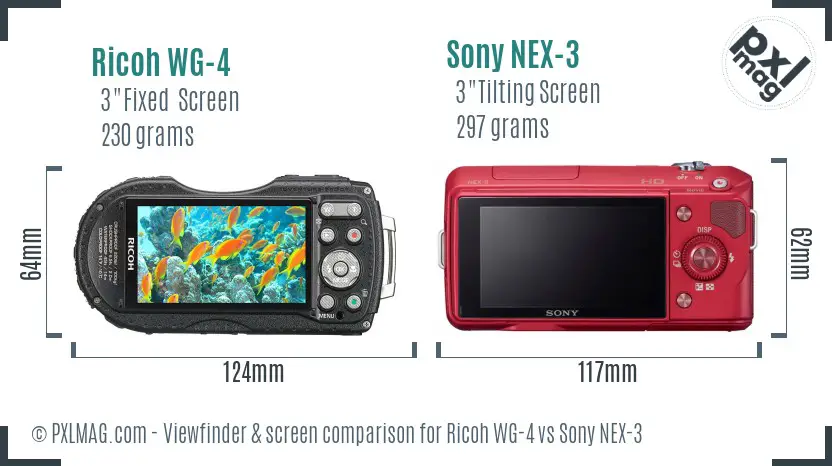 Ricoh WG-4 vs Sony NEX-3 Screen and Viewfinder comparison