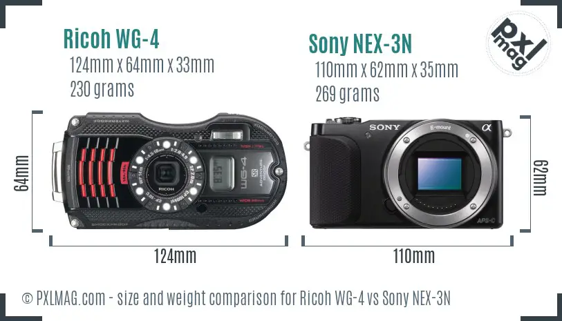 Ricoh WG-4 vs Sony NEX-3N size comparison