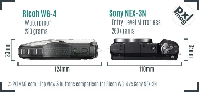 Ricoh WG-4 vs Sony NEX-3N top view buttons comparison