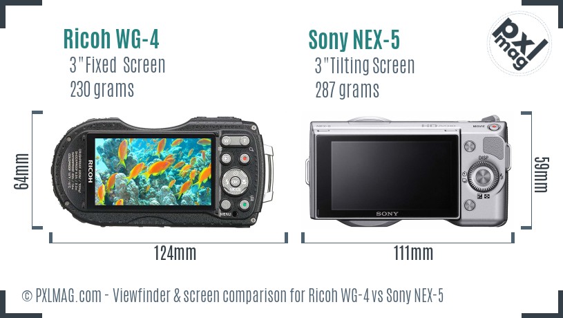 Ricoh WG-4 vs Sony NEX-5 Screen and Viewfinder comparison