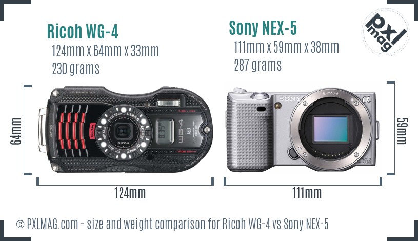 Ricoh WG-4 vs Sony NEX-5 size comparison