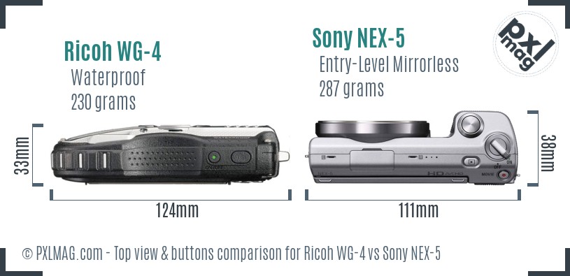 Ricoh WG-4 vs Sony NEX-5 top view buttons comparison