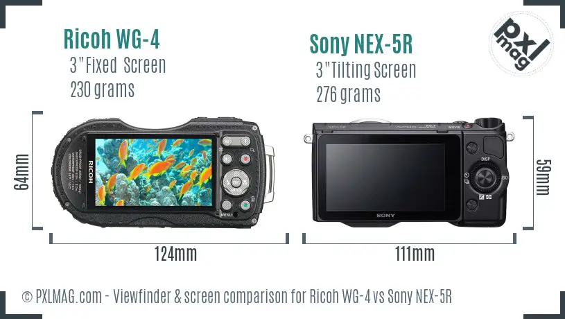Ricoh WG-4 vs Sony NEX-5R Screen and Viewfinder comparison