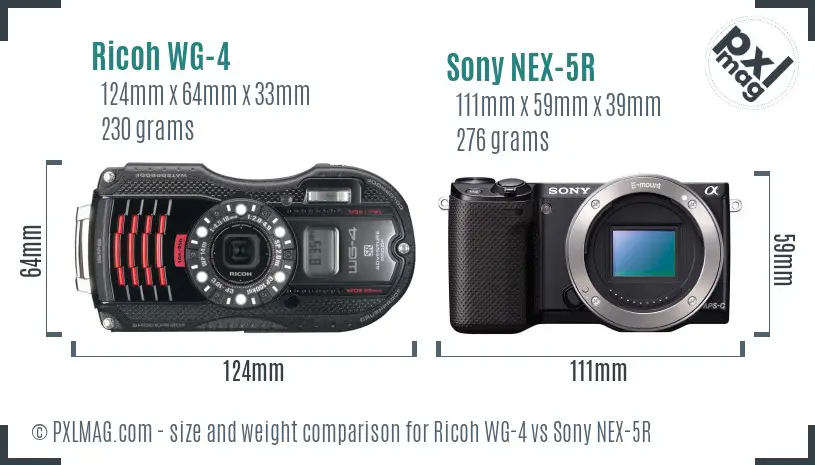 Ricoh WG-4 vs Sony NEX-5R size comparison