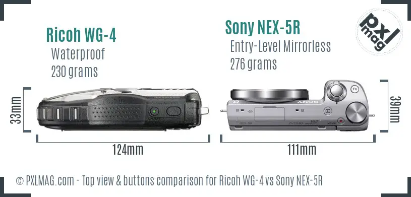 Ricoh WG-4 vs Sony NEX-5R top view buttons comparison