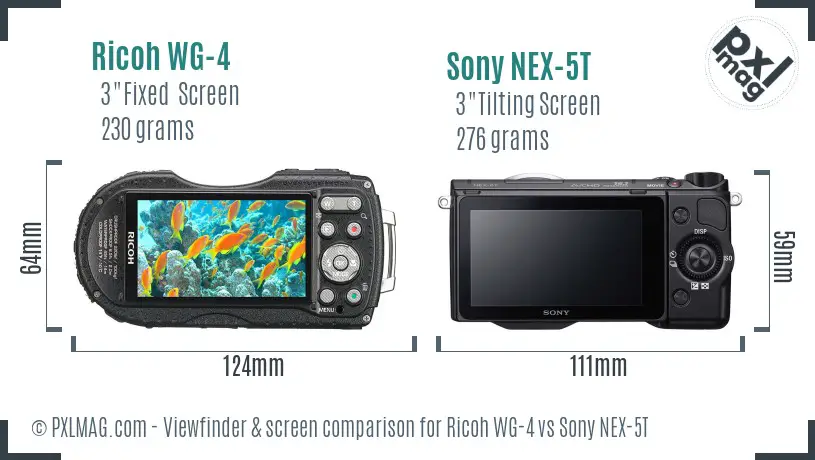 Ricoh WG-4 vs Sony NEX-5T Screen and Viewfinder comparison