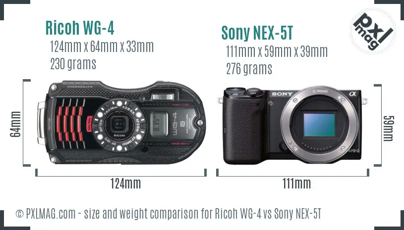 Ricoh WG-4 vs Sony NEX-5T size comparison